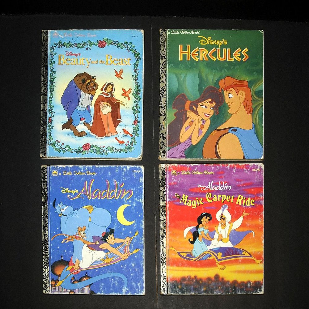 VTG Little Golden Books Lot of 4 Disney Heros Hercules Aladdin Beauty Beast 90's